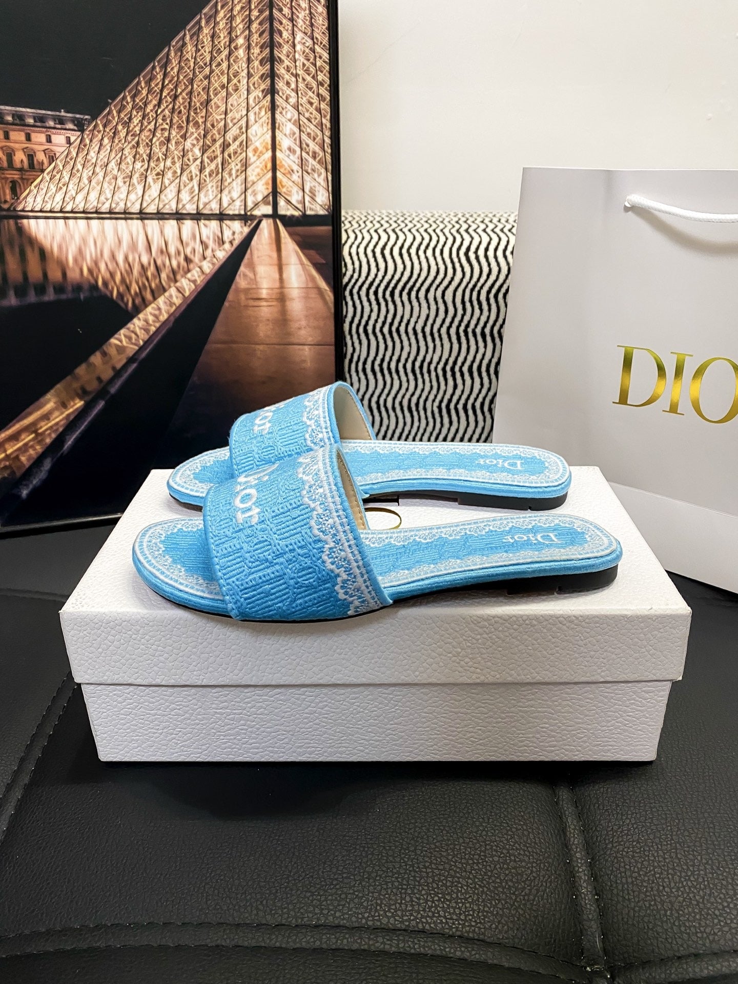 Dior Leather Logo Slides