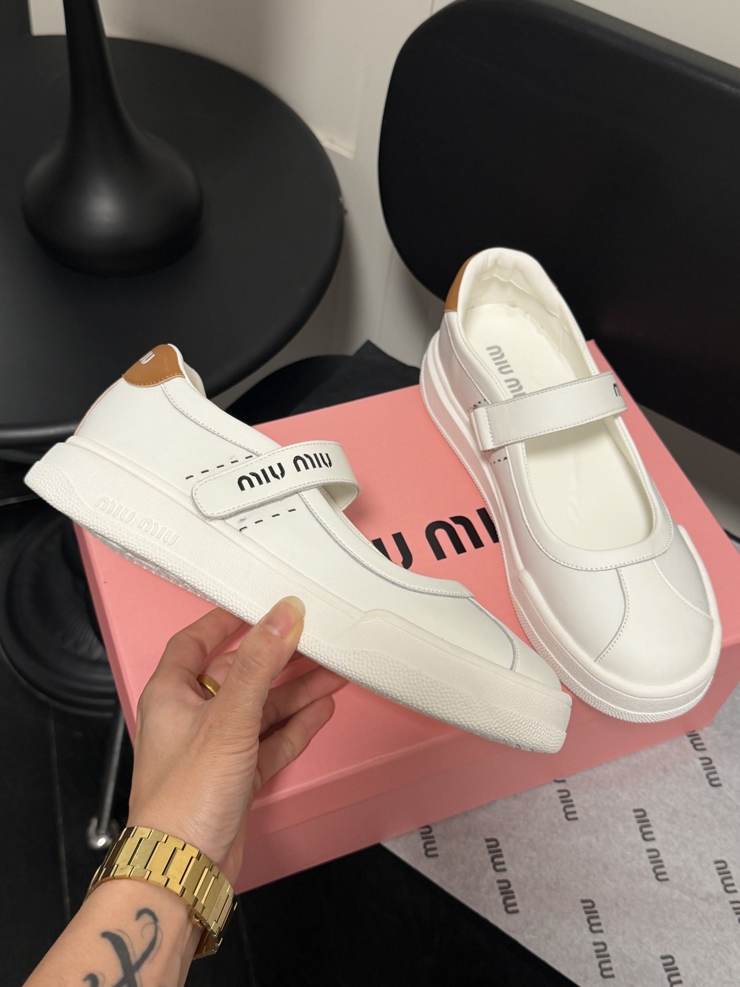 Miu Miu White Leather Logo Sneakers