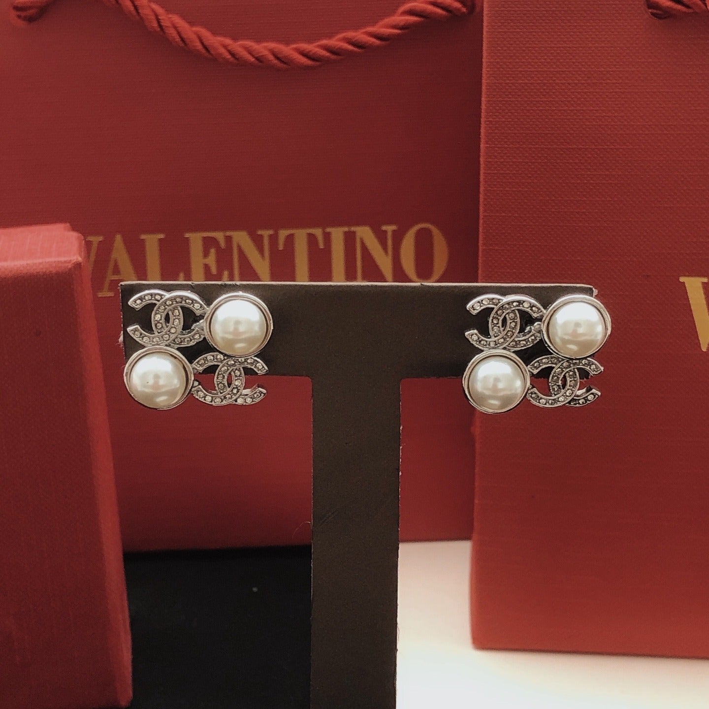 Chanel Brass Pearl Earrings