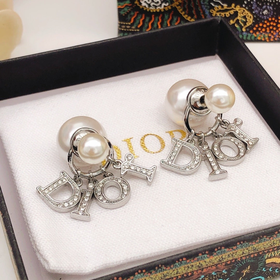Dior Silver Brass Pearl Earrings