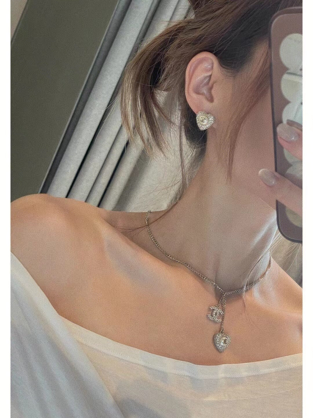 Chanel White Heart Necklace