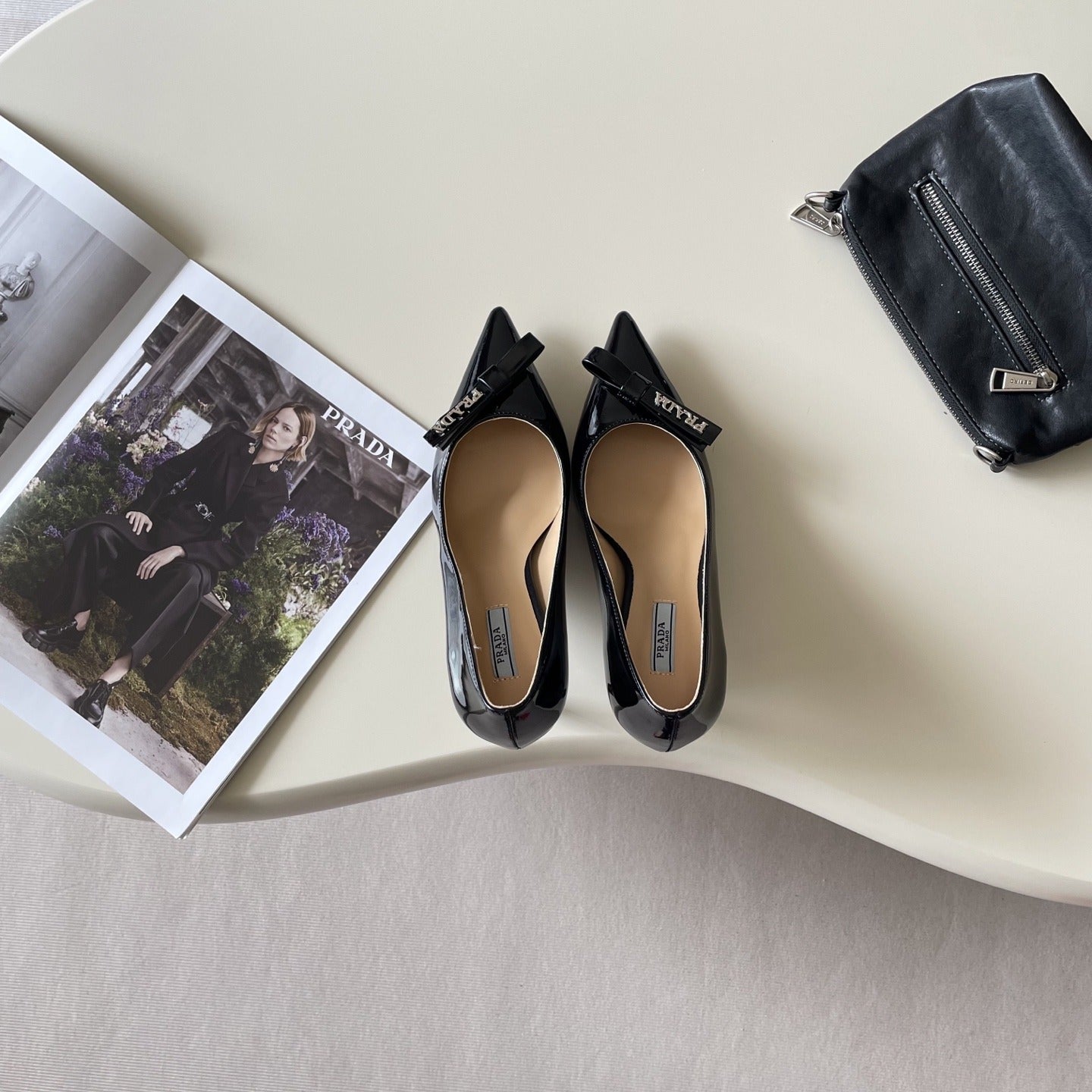 Prada Lambskin Leather Bow Heels